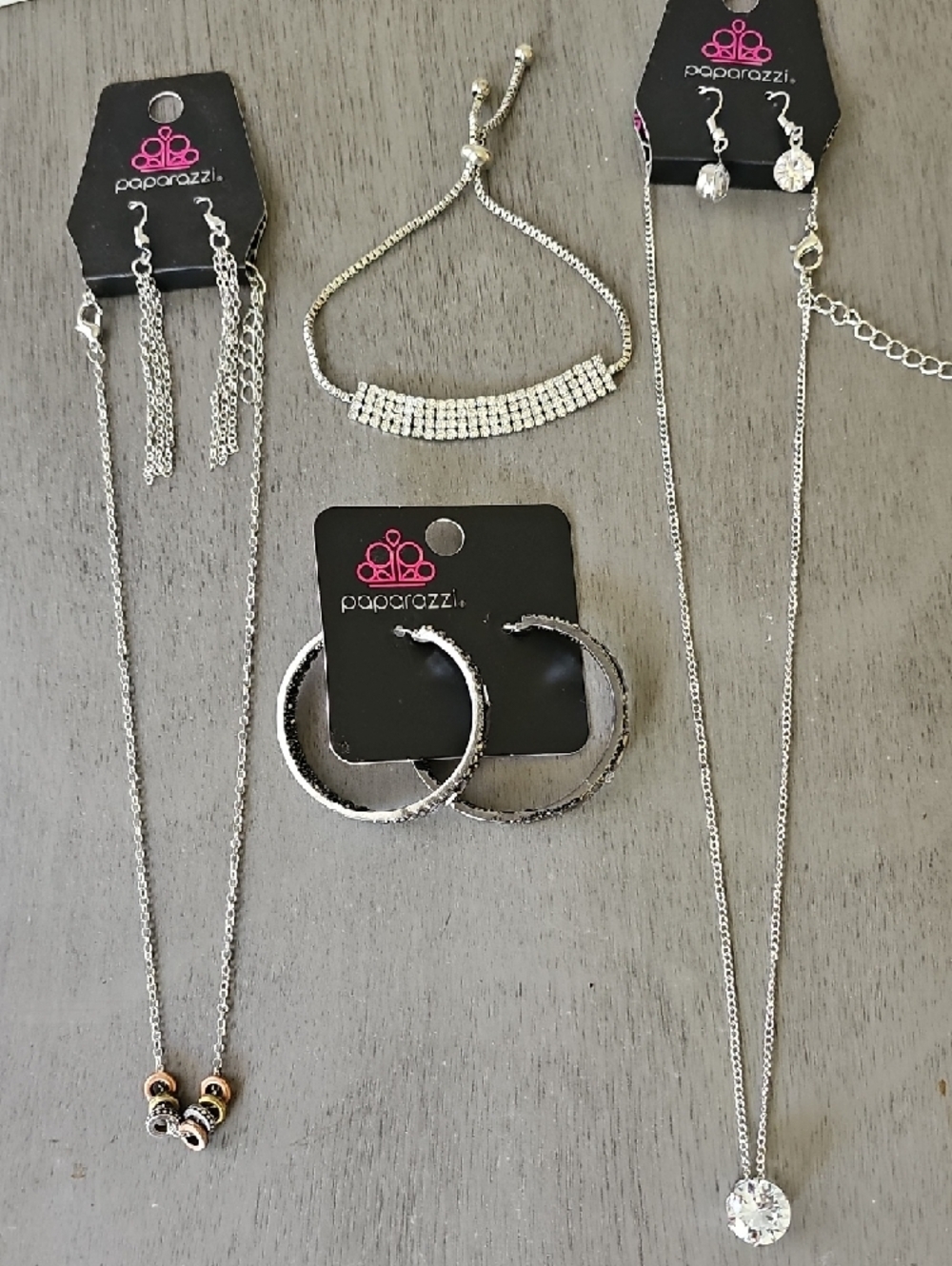 Paparazzi Silver Mixed Earrings and Necklace, bracelet Set